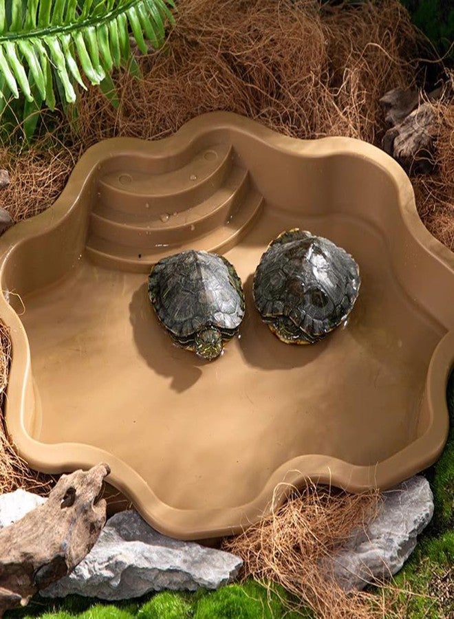 HIERYAN Turtle Bathing Pool, Reptile Feeding Dish Water Pot, Landscape Fish Tank Decoration, Lizard Turtle Bathing Pool for Aquatic Climbing Pet - Earthy Yellow - Image 1